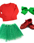 Kids Red & Green Girls Christmas Outfit