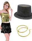 Ladies New Years Eve Sequin Costume Kit (Gold and Black)