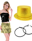 Ladies New Years Eve Sequin Costume Kit (Black and Gold)