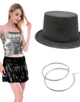 Ladies New Years Eve Sequin Costume Kit (Black and Silver)