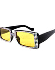 Diamanté Rectangle Party Glasses with Yellow Lens