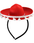 Red Sombrero Headband with White Pom Poms