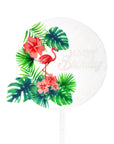 Happy Birthday Tropical Flamingo Cake Topper