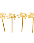 4pk Happy Birthday Cupcake Toppers (Gold)