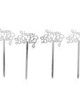 4pk Happy Birthday Cupcake Toppers (Silver)