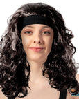 Black Curly 80s Wig with Headband