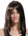 Long Brown Lob Wig with Fringe