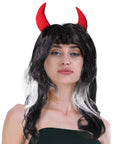 Long Black and White Wig with Devil Horns