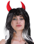 Long Black and White Wig with Devil Horns