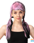 Black & Pink Pigtail Wig