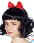 Short Wavy Wig Black with Red Bow