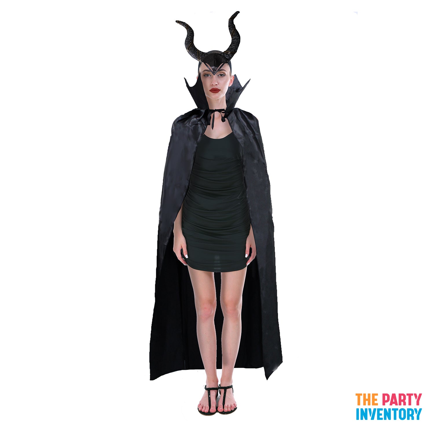 Kit De Accesorios Para Reina Malvada – Capa Negra Con Cuello Y Diadema De Cuernos, Disfraz De Halloween Para Adultos