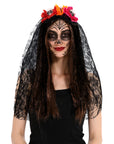 Day of the Dead Black Lace Veiled Headband