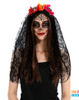 Day of the Dead Black Lace Veiled Headband