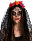 Day of the Dead Black Lace Veiled Headband
