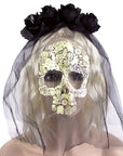 Day of the Dead Veiled Rose Headband (Black)