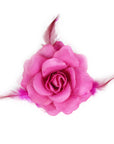Pink Net Rose Hair Clip with Feathers