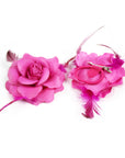 Pink Net Rose Hair Clip with Feathers