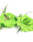 Green Net Rose Hair Clip with Feathers