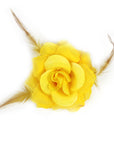 Yellow Net Rose Hair Clip with Feathers