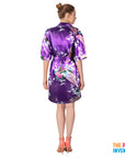Ladies Purple Peacock Satin Robe & Nightie Set