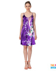 Ladies Purple Peacock Satin Robe & Nightie Set