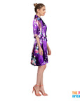 Ladies Purple Peacock Satin Robe & Nightie Set