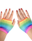 Rainbow Fishnet Gloves Short (Horizontal Stripe)