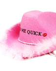 Hens Kiss Me Quick Cowboy Hat (Pink Feathers)