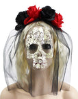 Day of the Dead Veiled Rose Headband (Black & Red)