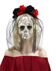 Day of the Dead Veiled Rose Headband (Black & Red)