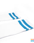 White Sports Socks with Light Blue Stripe