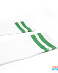 White Sports Socks with Green Stripe