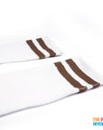 White Sports Socks with Dark Brown Stripe