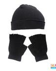 Classic Black Winter Beanie & Fingerless Gloves Set
