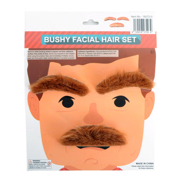 Dark Brown Bushy Eyebrows and Moustache Set