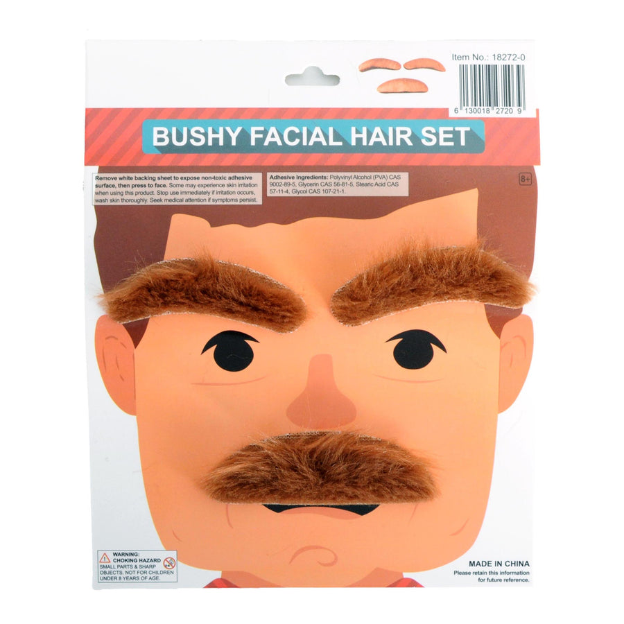 Dark Brown Bushy Eyebrows and Moustache Set