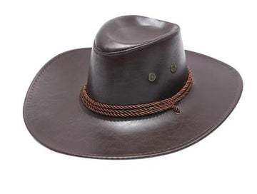 Dark Brown Faux Leather Cowboy Hat