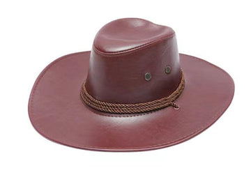 Maroon Faux Leather Cowboy Hat