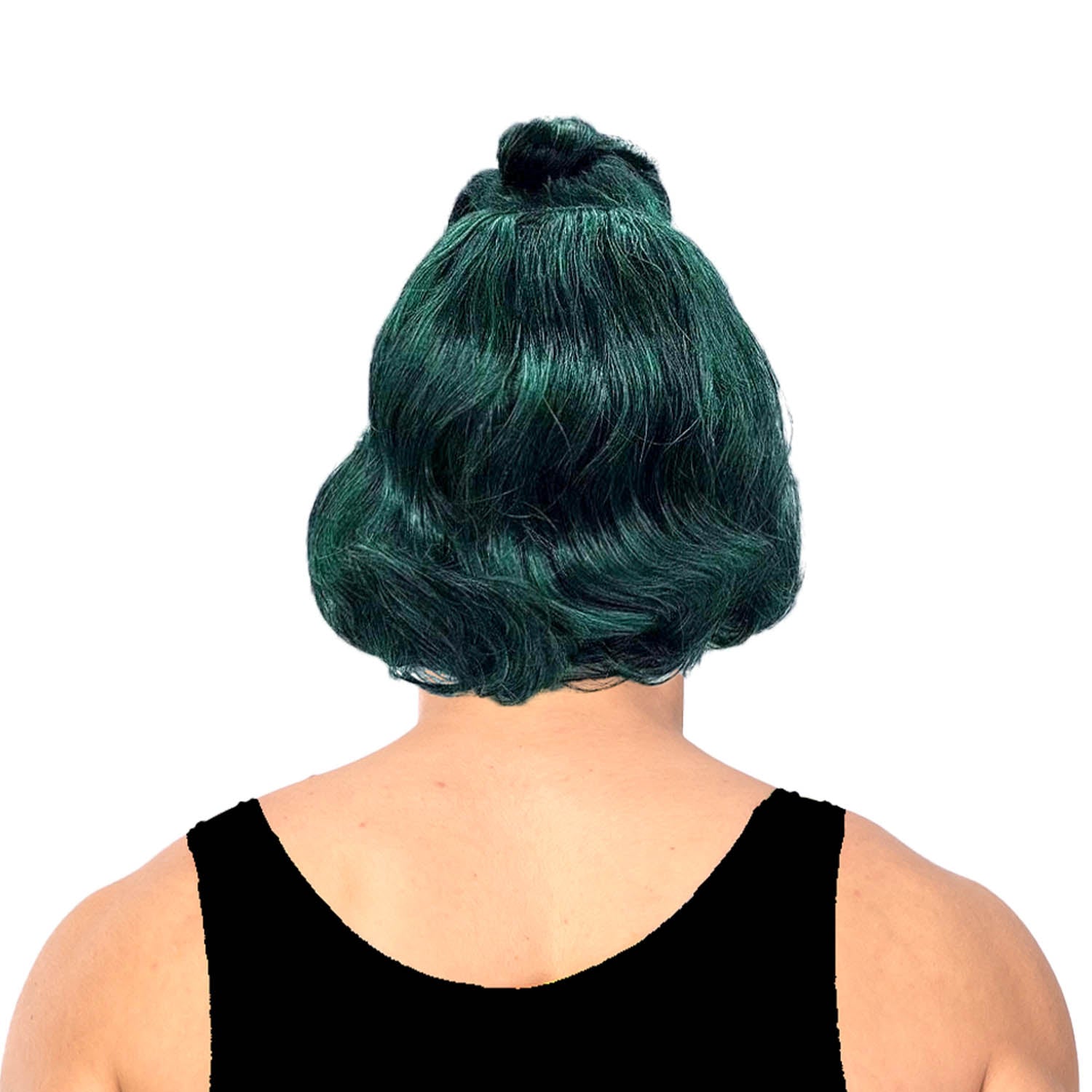 Green wig back view on a white background