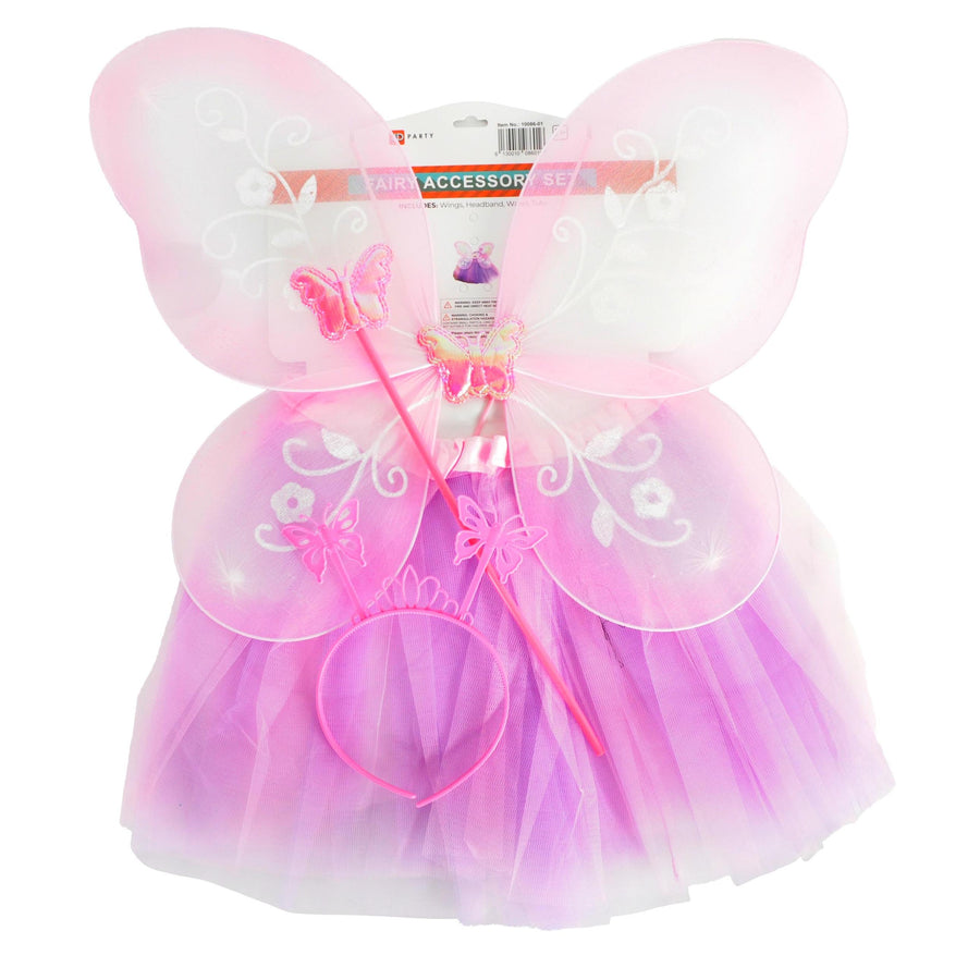 Pink Fairy Accessory Set (Headband, Wings, Wand, Tutu)