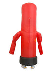 the back view of a person wearing an inflatable red tube costume on a white background.