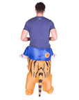 a back view a person wearing an inflatable tiger rider costume