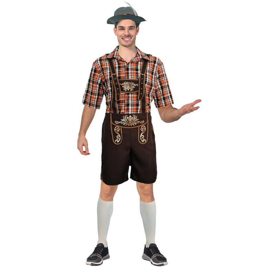 Adult Beer Man Costume (Orange Checkered)