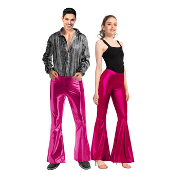Adult Metallic Disco Flare Pants (Hot Pink)