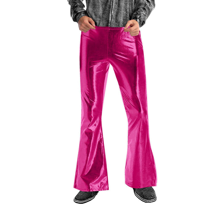 Adult Metallic Disco Flare Pants (Hot Pink)