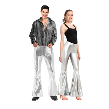 Adult Metallic Disco Flare Pants (Silver)