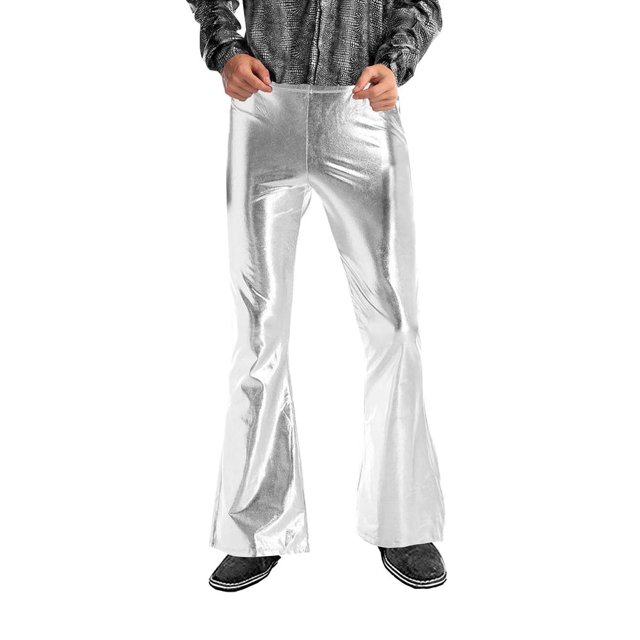 Adult Metallic Disco Flare Pants (Silver)