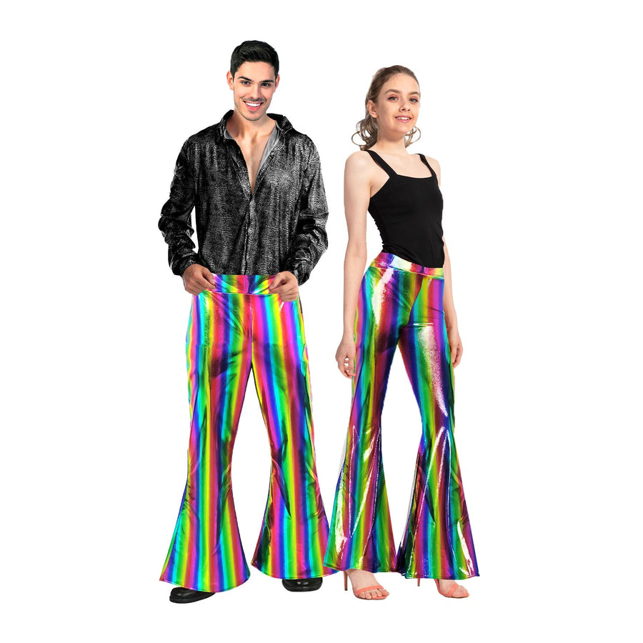 Adult Metallic Disco Flare Pants (Rainbow)