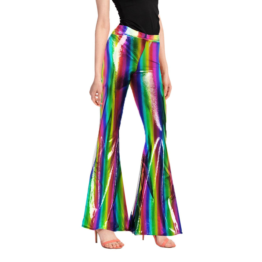 Adult Metallic Disco Flare Pants (Rainbow)